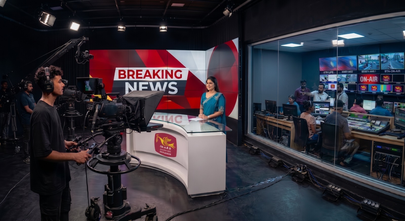 Television studio floor lit for a programme